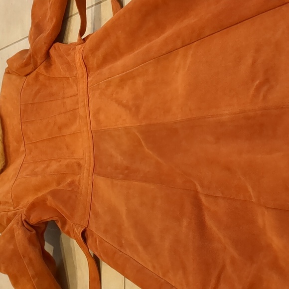 Vintage 70's Long Orange Suede & Fur Jacket Coat Size Large - Picture 12 of 12